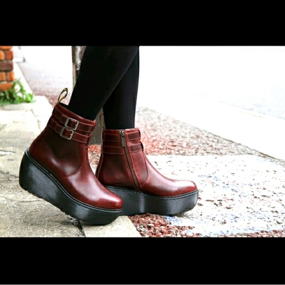 Dr. Martens Shoes - Dr Martens Caitlin Oxblood Platform Wedge Ankle Boots